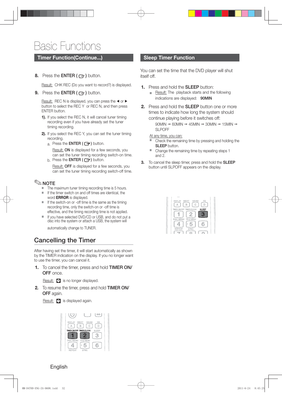 Basic functions, Cancelling the timer | Samsung MM-D470D-ZA User Manual | Page 32 / 41