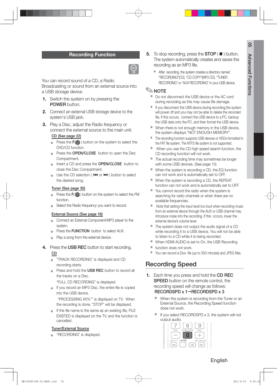 Recording speed | Samsung MM-D470D-ZA User Manual | Page 35 / 41