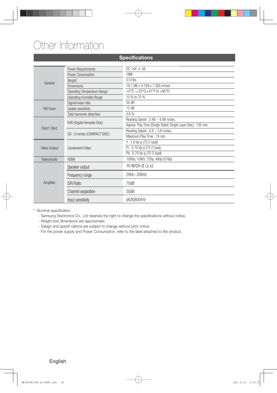 Other information | Samsung MM-D470D-ZA User Manual | Page 38 / 41