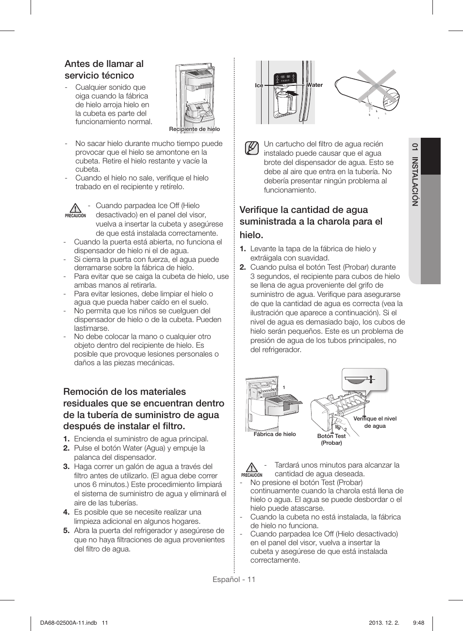 Antes de llamar al servicio técnico | Samsung RSG307AABP-XAA User Manual | Page 33 / 64