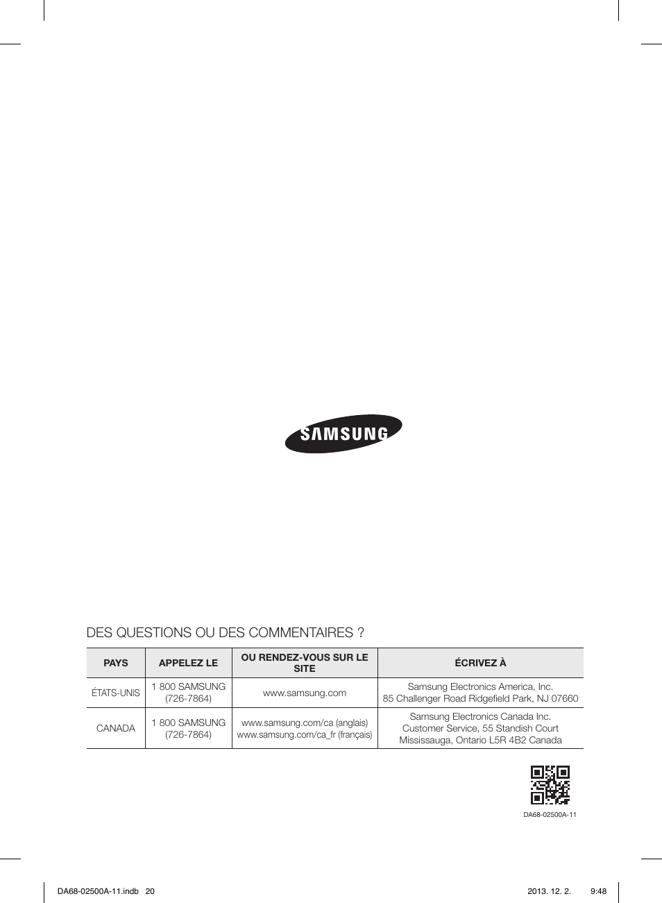 Des questions ou des commentaires | Samsung RSG307AABP-XAA User Manual | Page 64 / 64