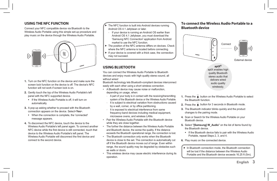 Using the nfc function, Using bluetooth | Samsung DA-F60-ZA User Manual | Page 3 / 8