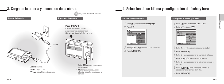 Carga de la batería y encendido de la cámara | Samsung EC-TL9ZZPBA-US User Manual | Page 14 / 19