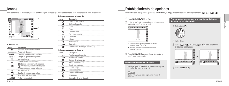 Iconos establecimiento de opciones | Samsung EC-TL9ZZPBA-US User Manual | Page 16 / 19