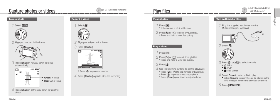 Capture photos or videos play files | Samsung EC-TL9ZZPBA-US User Manual | Page 8 / 19