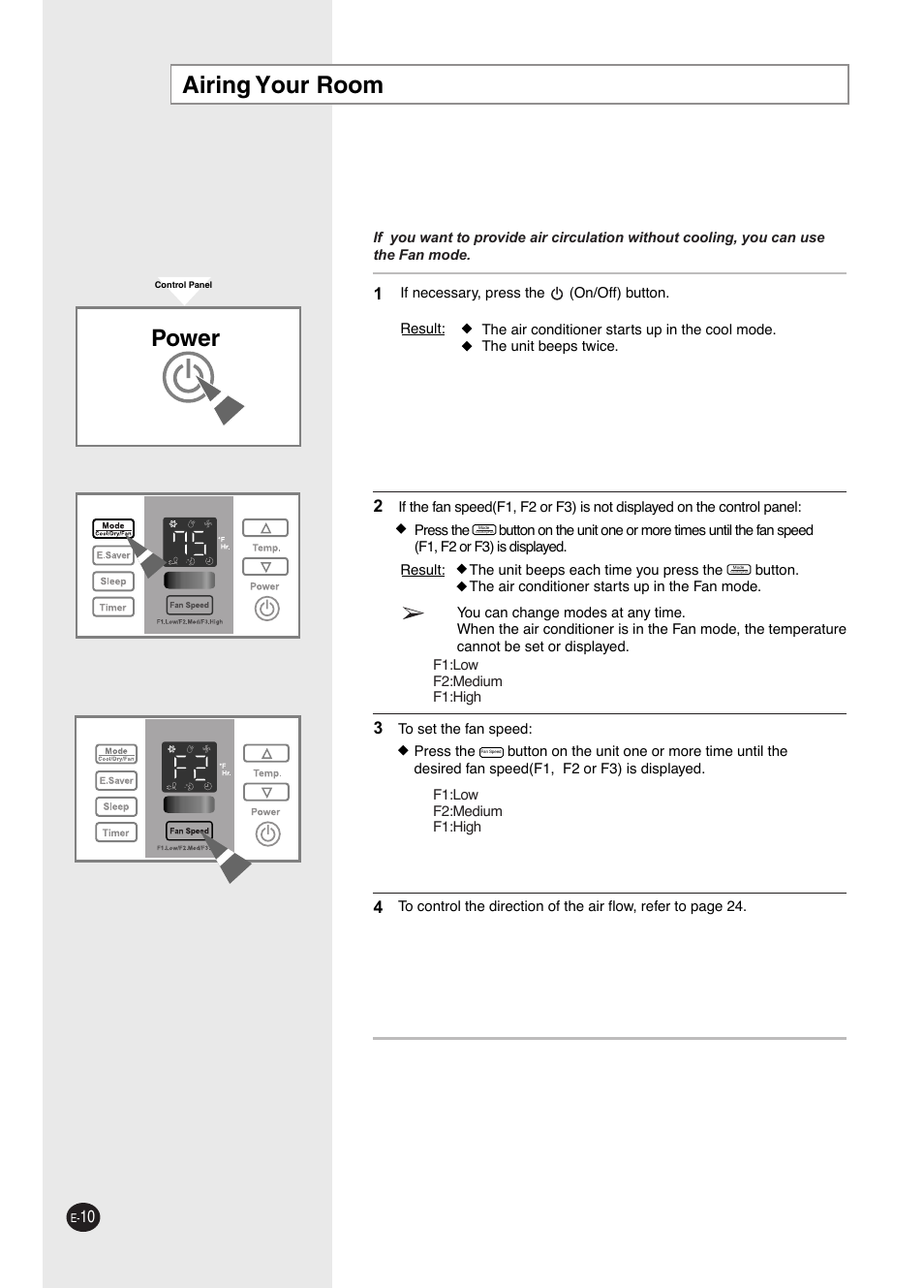 Airing your room, Airing your room power | Samsung AW0593L-XAA User Manual | Page 10 / 28