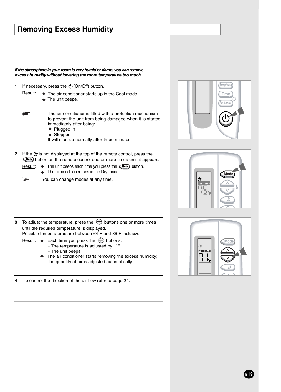 Removing excess humidity | Samsung AW0593L-XAA User Manual | Page 19 / 28