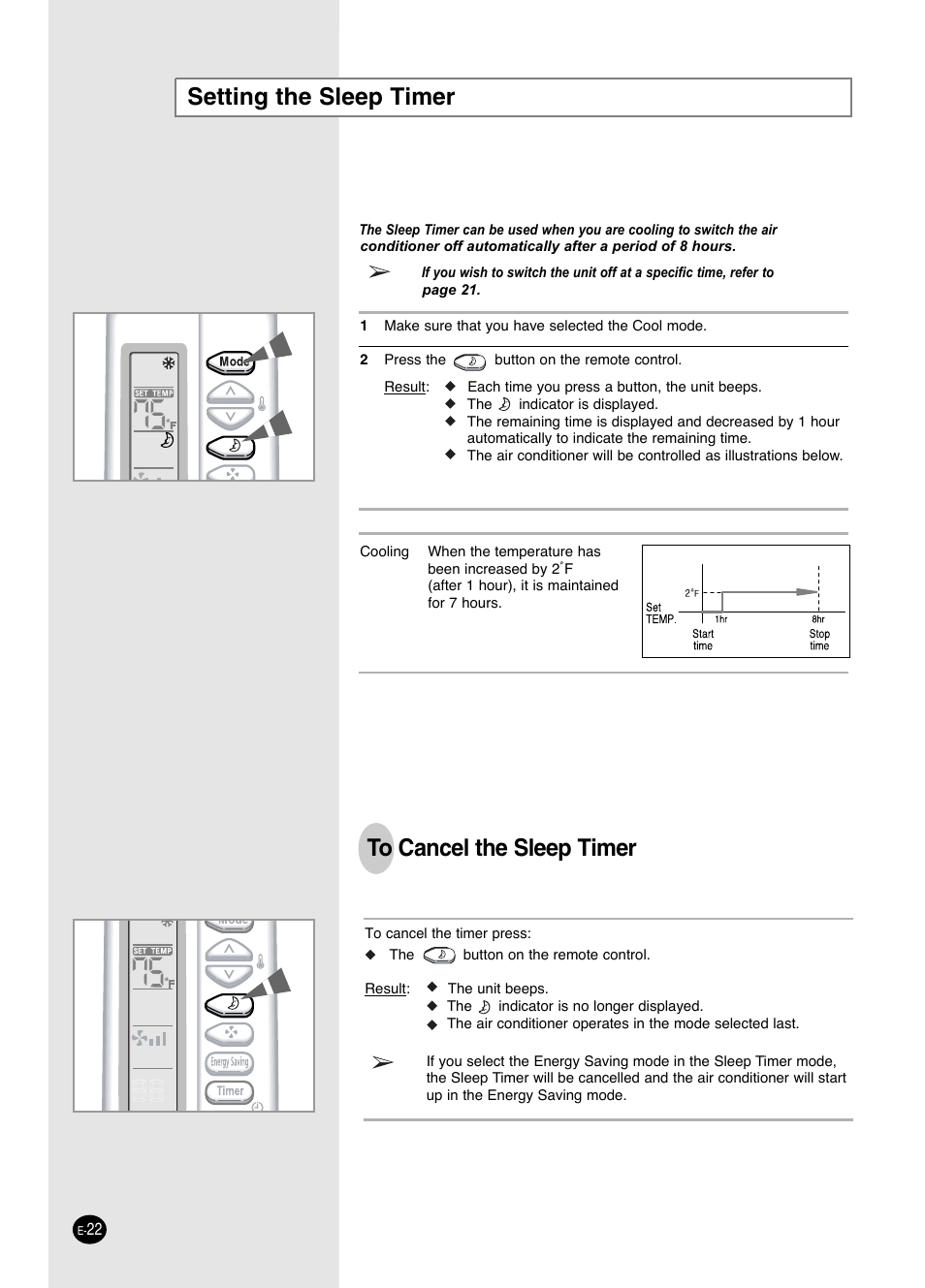 Setting the sleep timer | Samsung AW0593L-XAA User Manual | Page 22 / 28