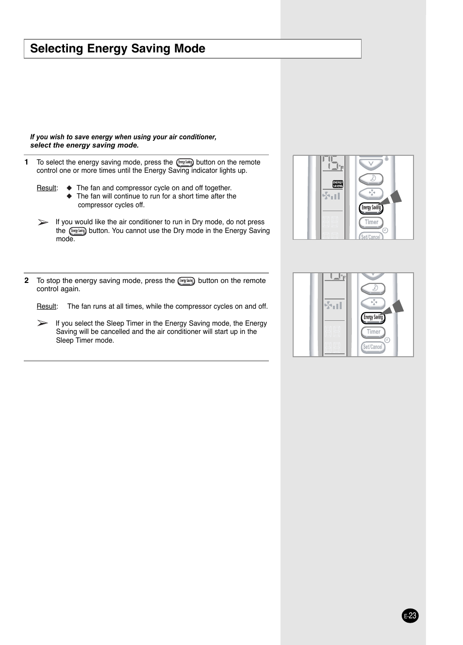 Selecting energy saving mode | Samsung AW0593L-XAA User Manual | Page 23 / 28