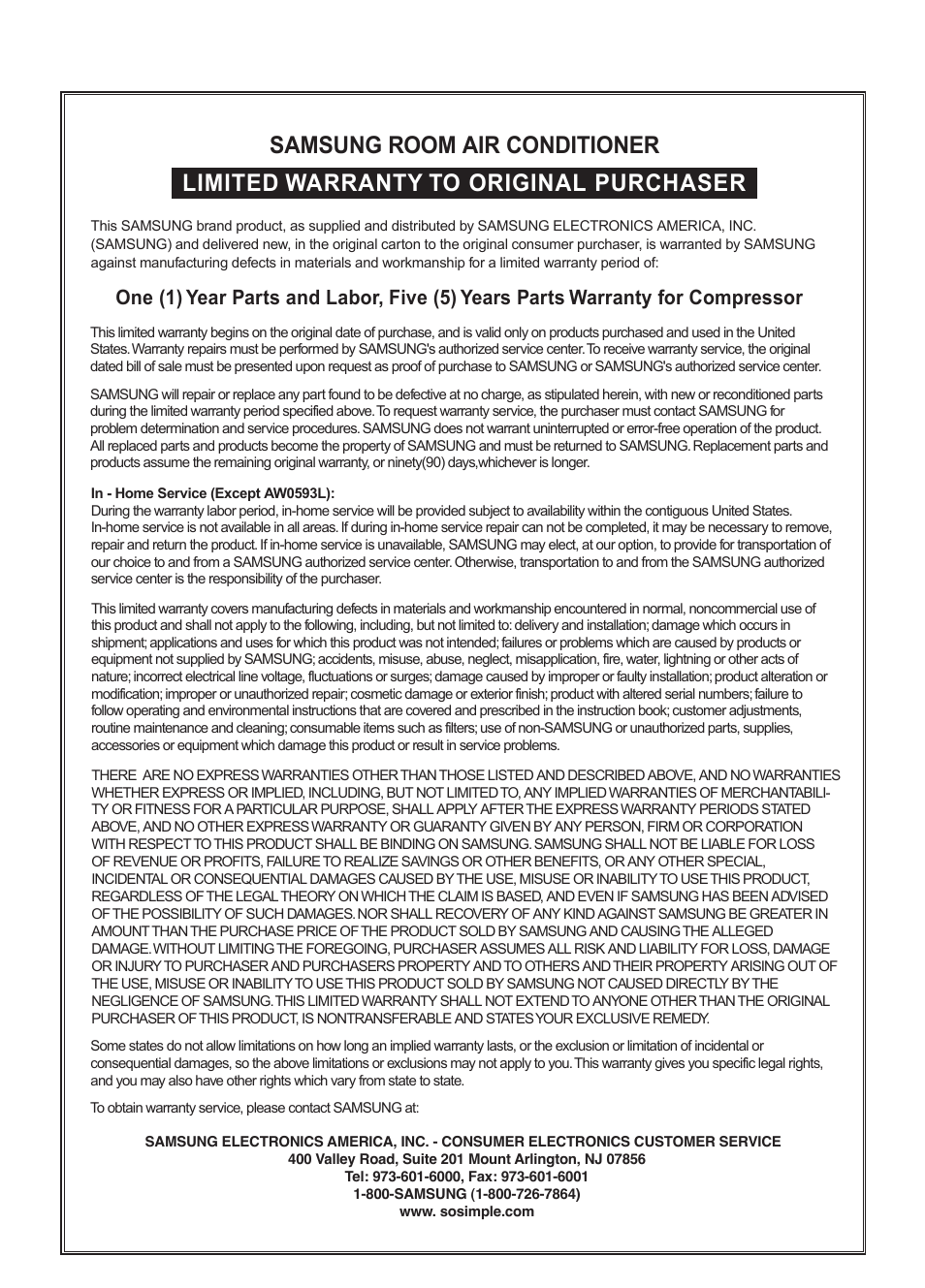 Samsung AW0593L-XAA User Manual | Page 28 / 28