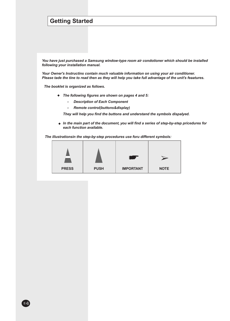 Getting started | Samsung AW0593L-XAA User Manual | Page 6 / 28