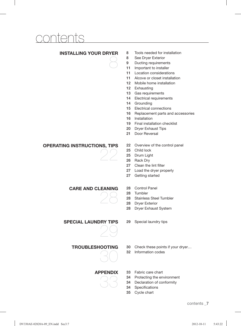 Samsung DV330AGB-XAA User Manual | Page 7 / 76