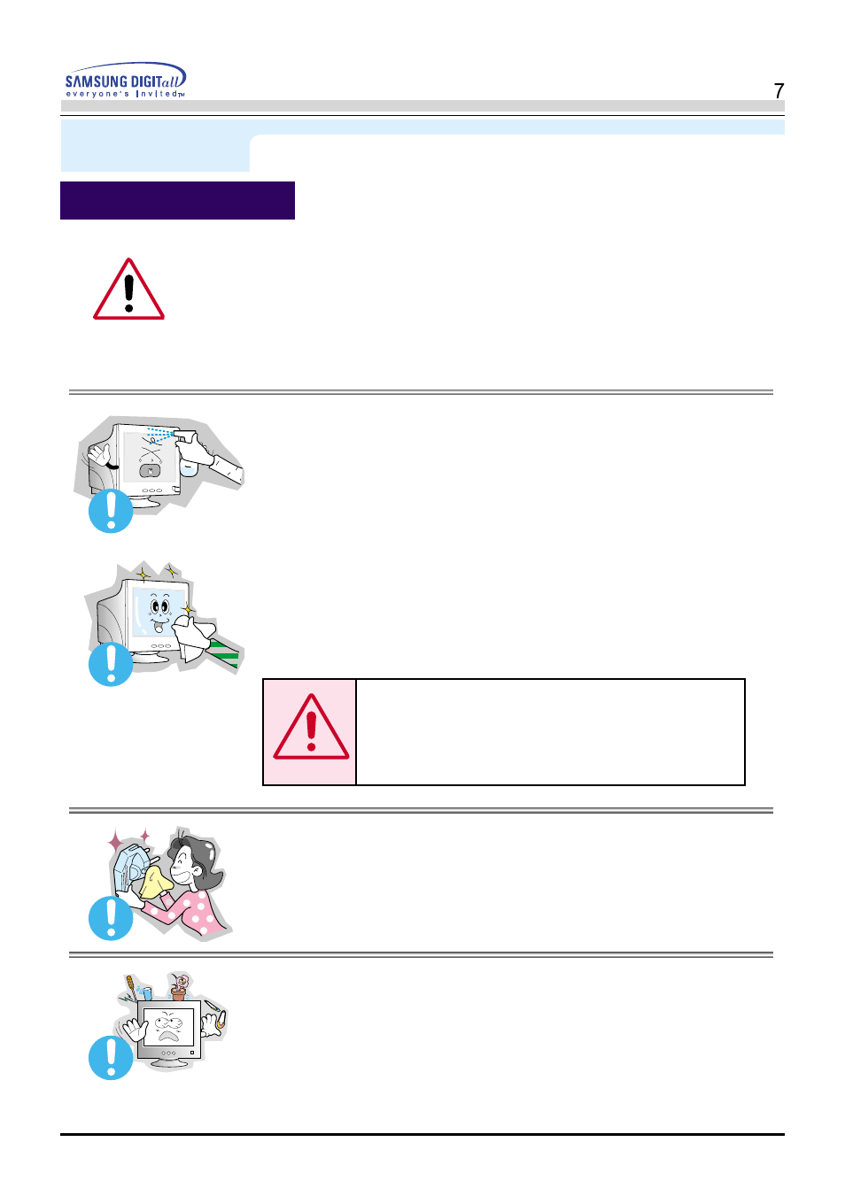 Cleaning, Safety instructions | Samsung AV17LS7L User Manual | Page 7 / 64