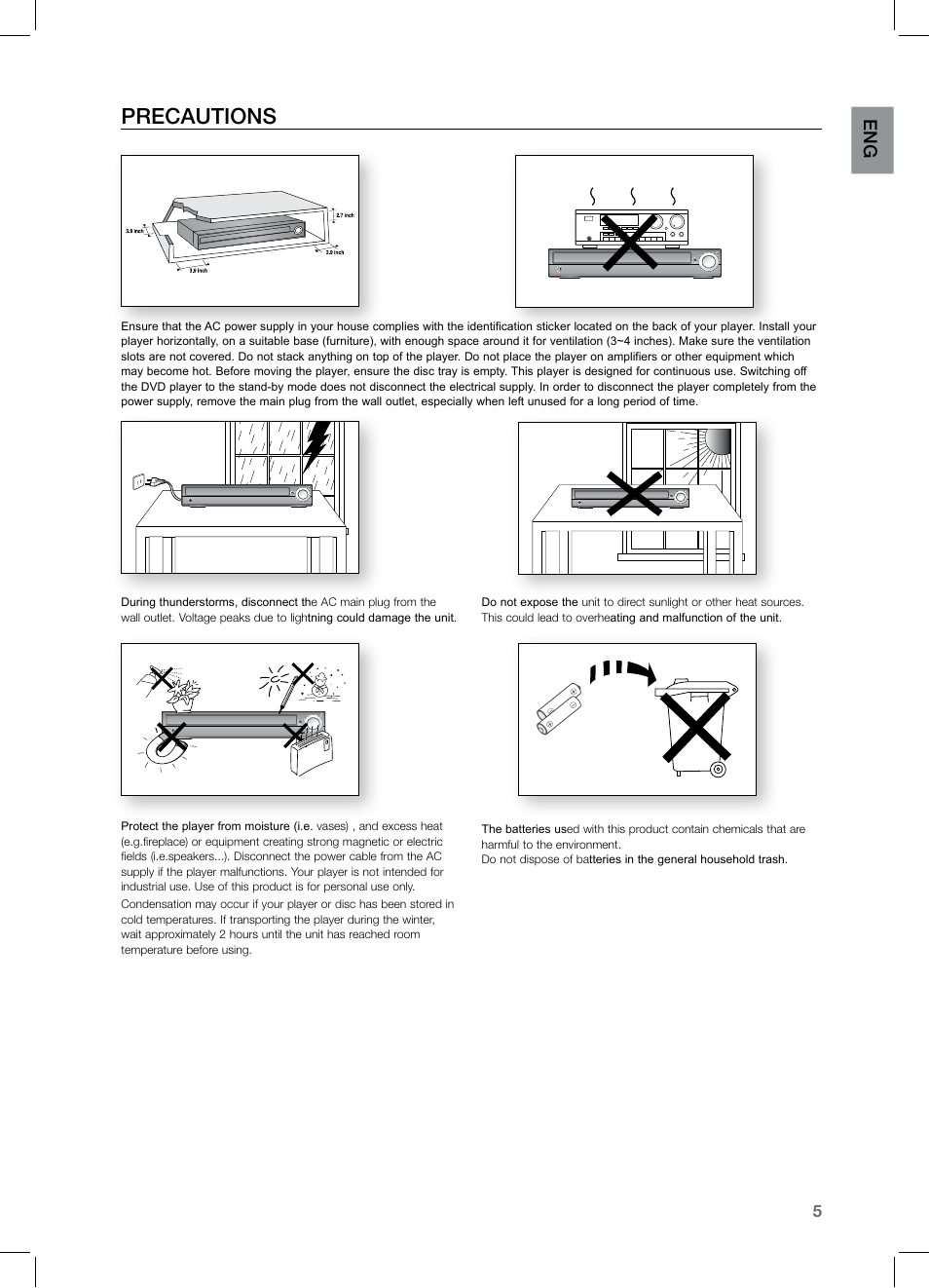 Precautions, En g | Samsung HT-TZ522T-XAA User Manual | Page 5 / 78