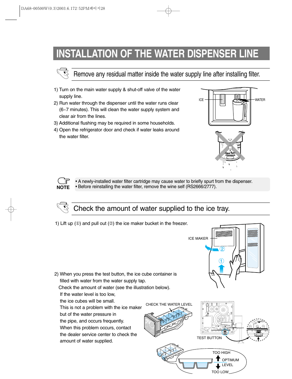 Installation of the water dispenser line | Samsung RS2533SW-XAA User Manual | Page 28 / 32