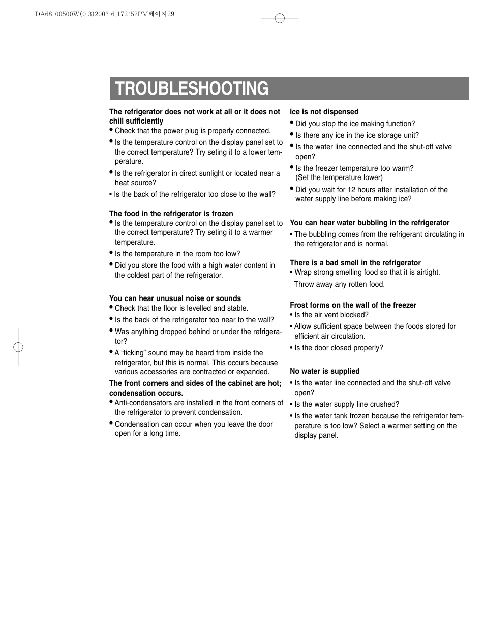Troubleshooting | Samsung RS2533SW-XAA User Manual | Page 29 / 32