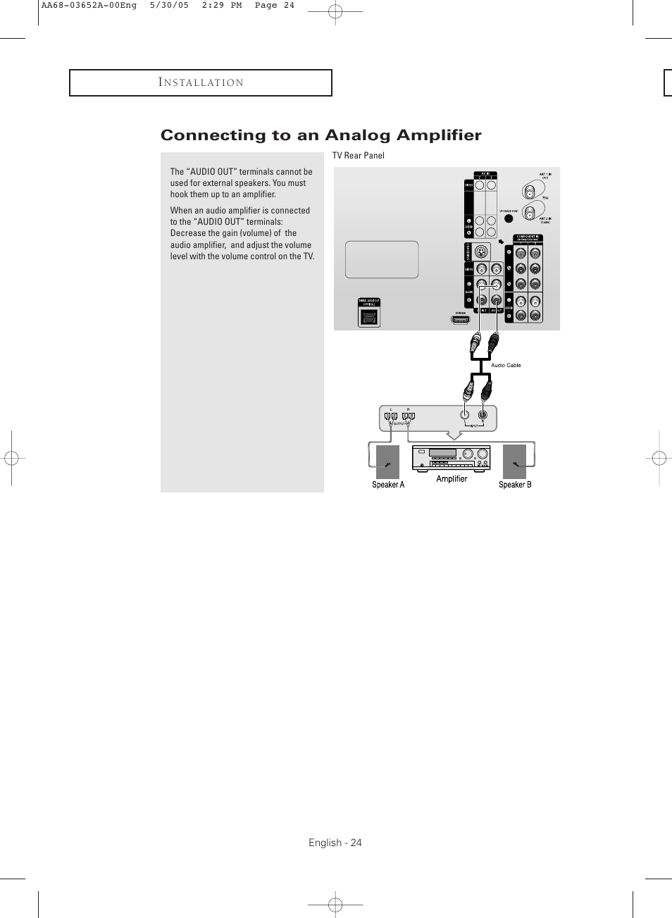 Connecting to an analog amplifier | Samsung TXR3080WHX-XAA User Manual | Page 24 / 80