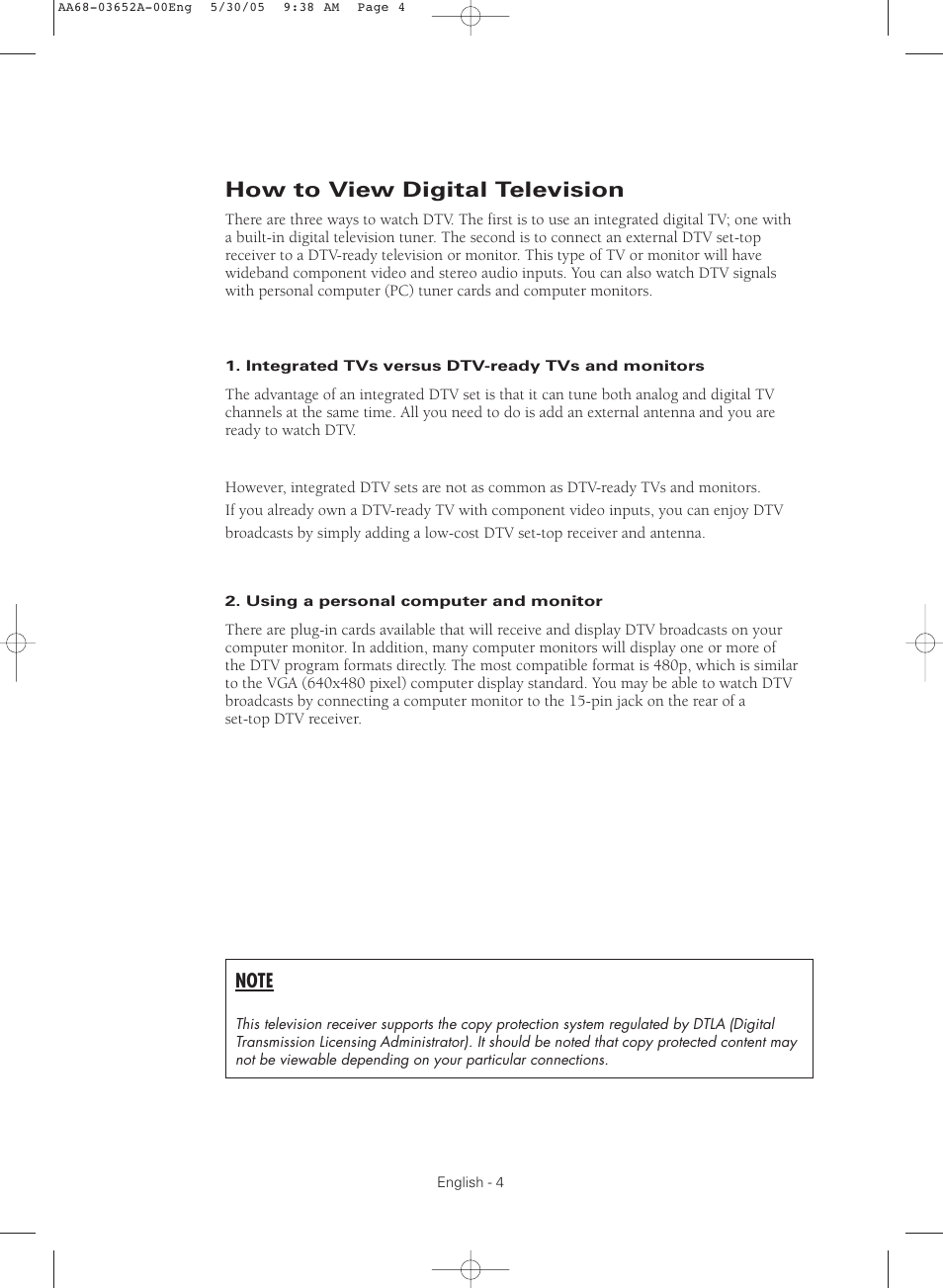 How to view digital television | Samsung TXR3080WHX-XAA User Manual | Page 4 / 80