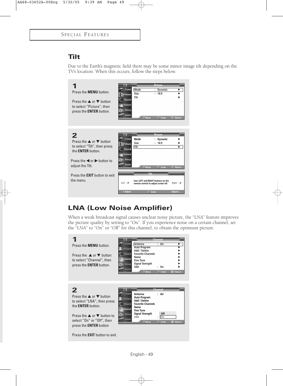 Tilt, Lnalow noise amplifier), Lna (low noise amplifier) | Samsung TXR3080WHX-XAA User Manual | Page 49 / 80