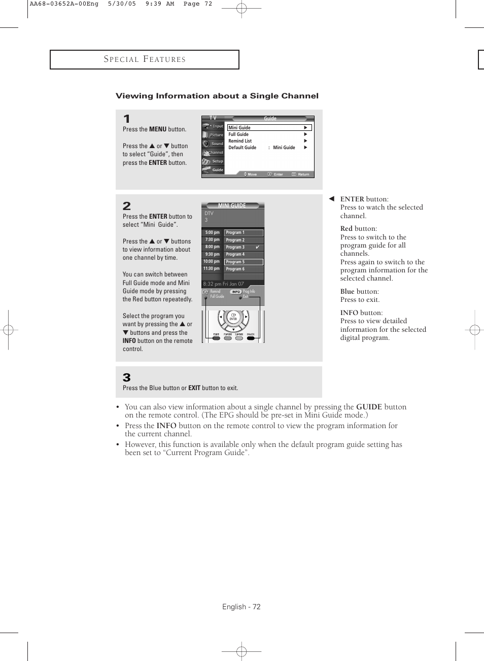Viewing information about a single channel | Samsung TXR3080WHX-XAA User Manual | Page 72 / 80