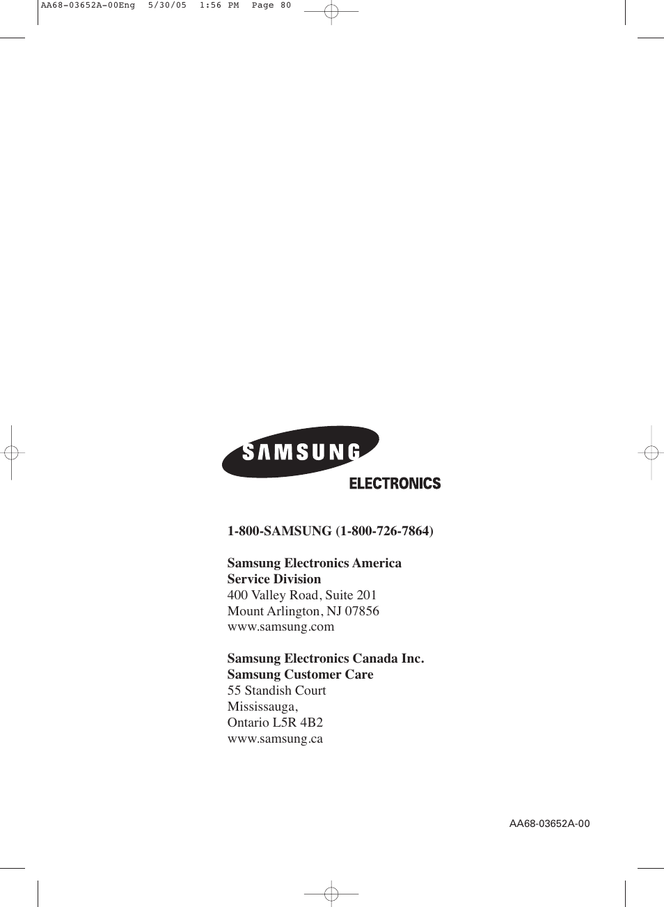 Samsung TXR3080WHX-XAA User Manual | Page 80 / 80