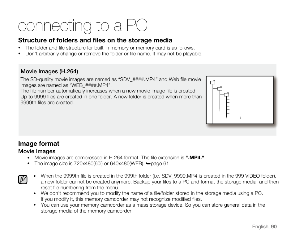 Connecting to a pc, Image format | Samsung SC-MX20E-QVC User Manual | Page 100 / 125