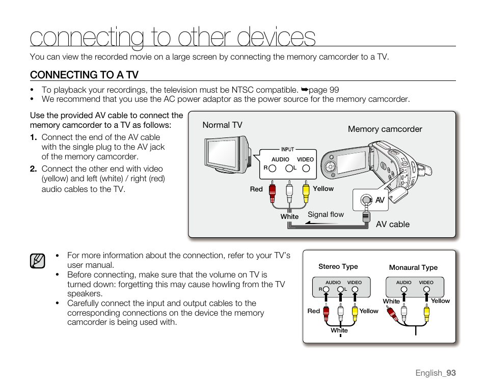 Connecting to other devices, Connecting to a tv | Samsung SC-MX20E-QVC User Manual | Page 103 / 125