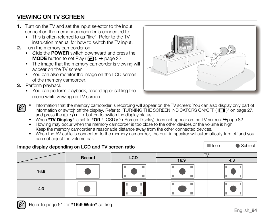 Viewing on tv screen, English _94 | Samsung SC-MX20E-QVC User Manual | Page 104 / 125