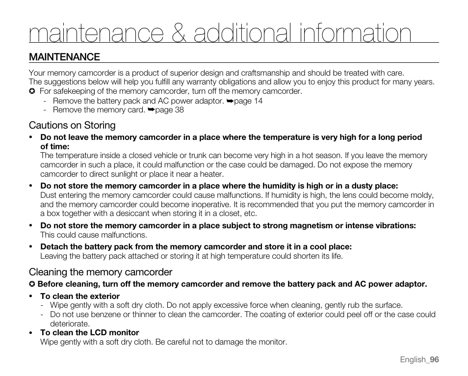 Maintenance & additional information, Maintenance | Samsung SC-MX20E-QVC User Manual | Page 106 / 125