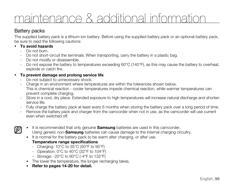 Maintenance & additional information | Samsung SC-MX20E-QVC User Manual | Page 108 / 125