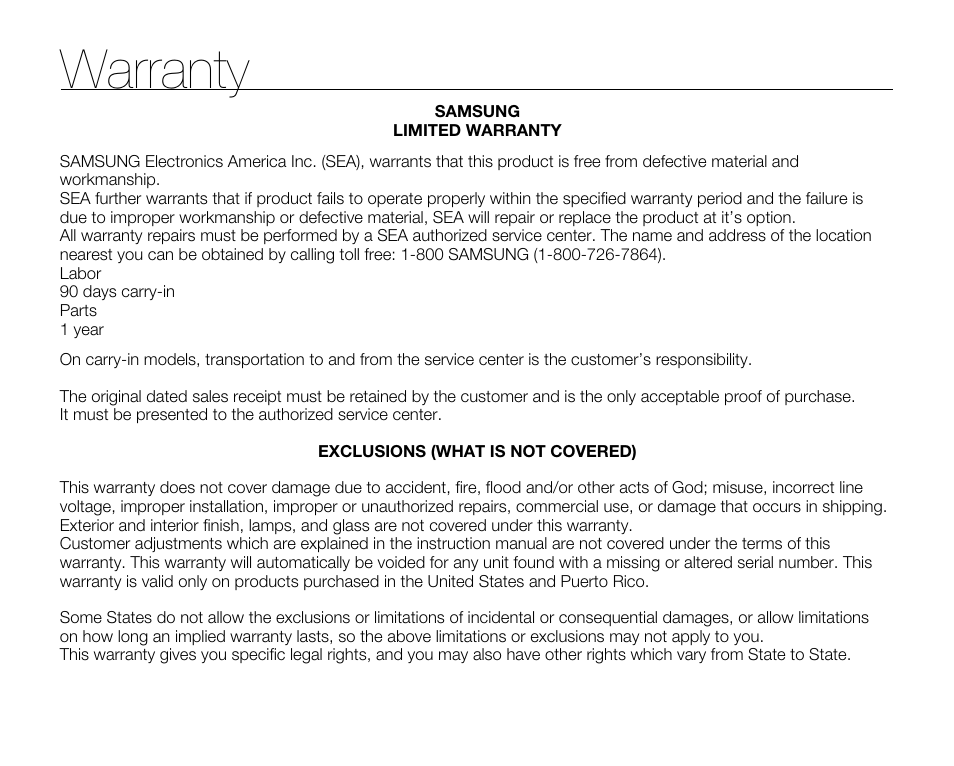 Warranty | Samsung SC-MX20E-QVC User Manual | Page 124 / 125