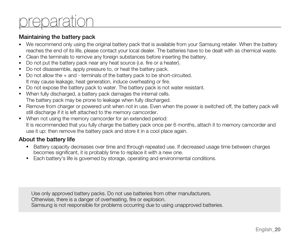 Preparation | Samsung SC-MX20E-QVC User Manual | Page 30 / 125