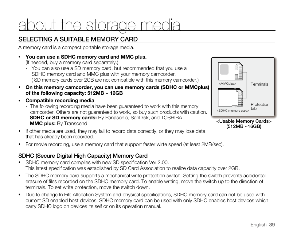 About the storage media | Samsung SC-MX20E-QVC User Manual | Page 49 / 125