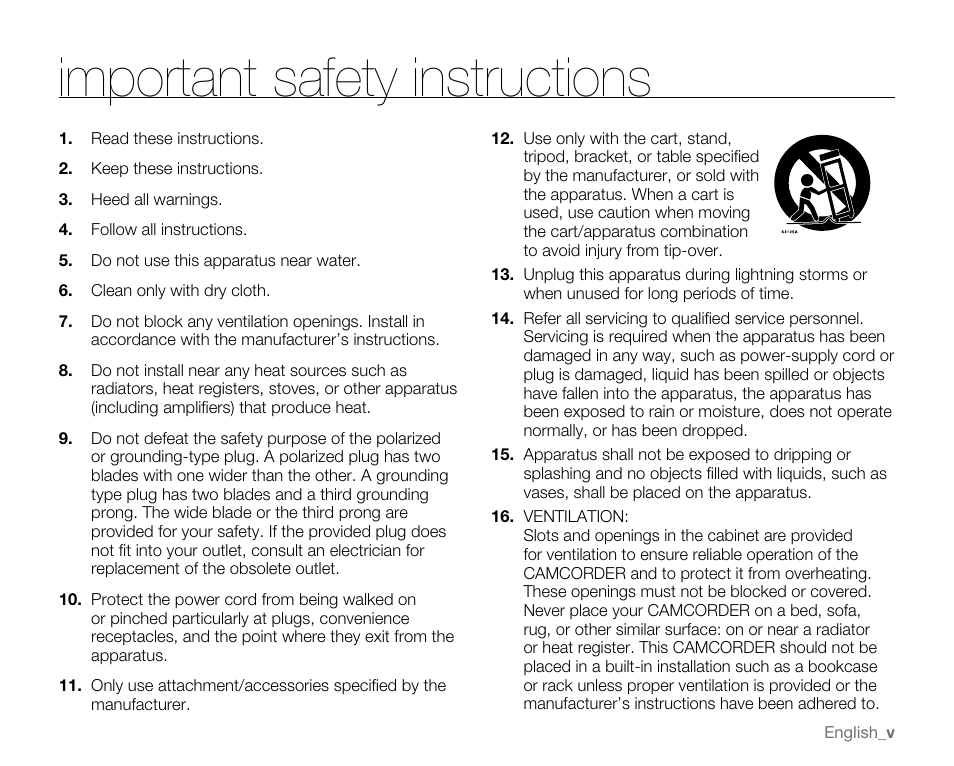 Important safety instructions | Samsung SC-MX20E-QVC User Manual | Page 5 / 125