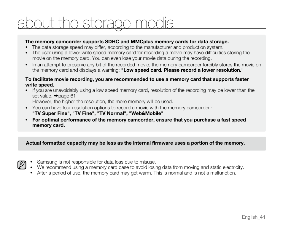 About the storage media | Samsung SC-MX20E-QVC User Manual | Page 51 / 125