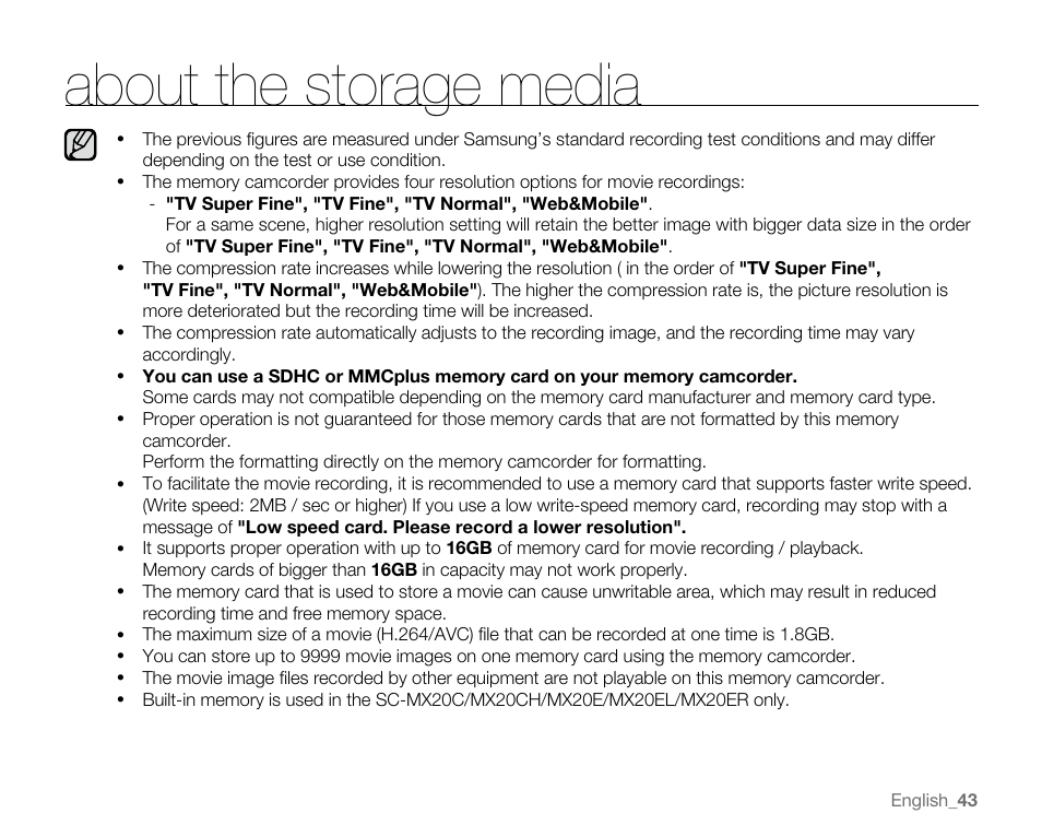 About the storage media | Samsung SC-MX20E-QVC User Manual | Page 53 / 125