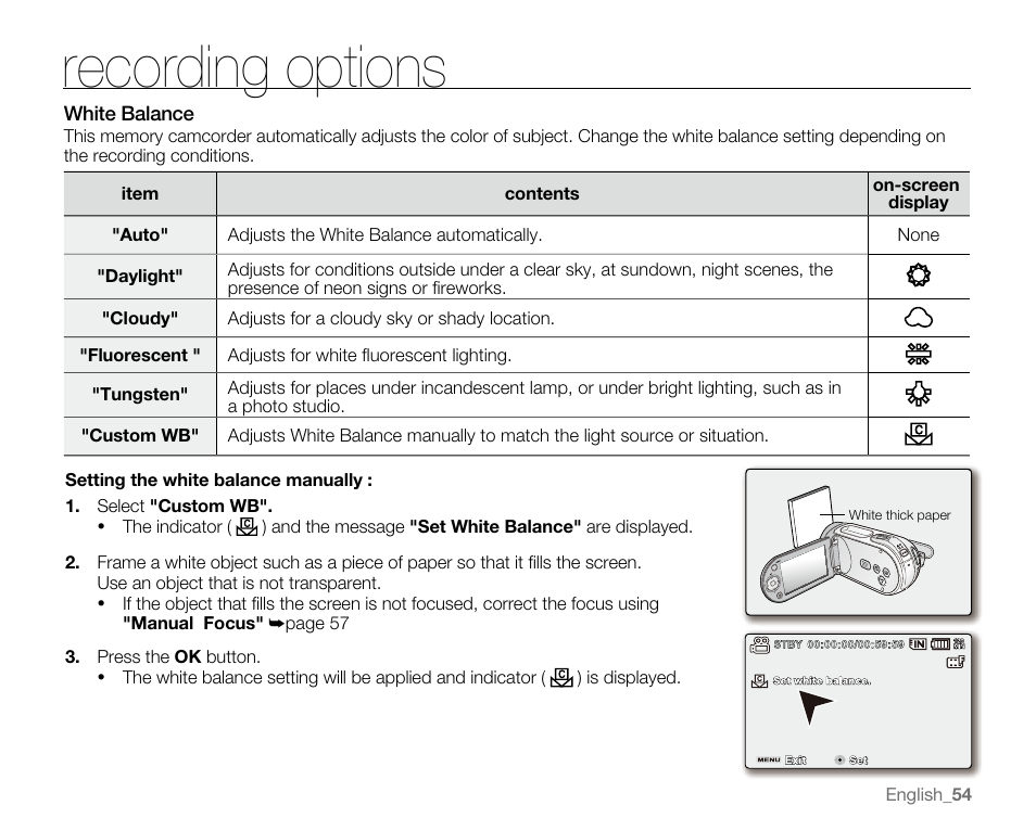 Recording options | Samsung SC-MX20E-QVC User Manual | Page 64 / 125