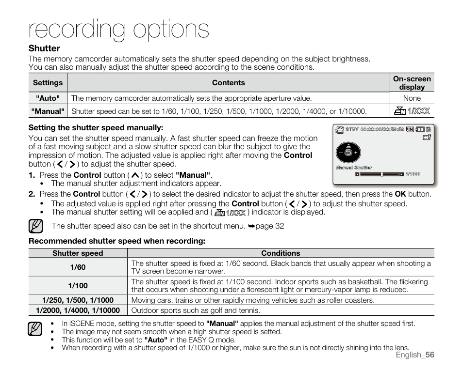 Recording options | Samsung SC-MX20E-QVC User Manual | Page 66 / 125