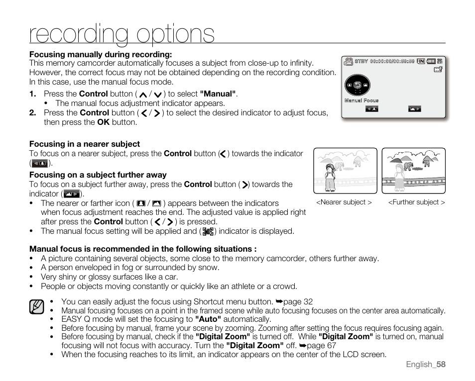 Recording options | Samsung SC-MX20E-QVC User Manual | Page 68 / 125