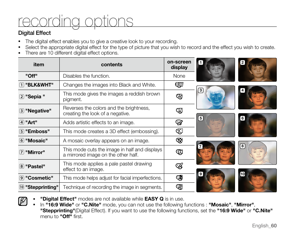 Recording options | Samsung SC-MX20E-QVC User Manual | Page 70 / 125