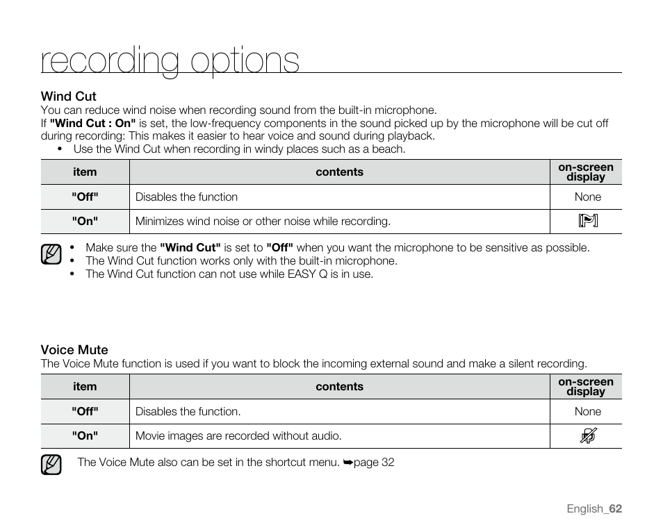 Recording options | Samsung SC-MX20E-QVC User Manual | Page 72 / 125