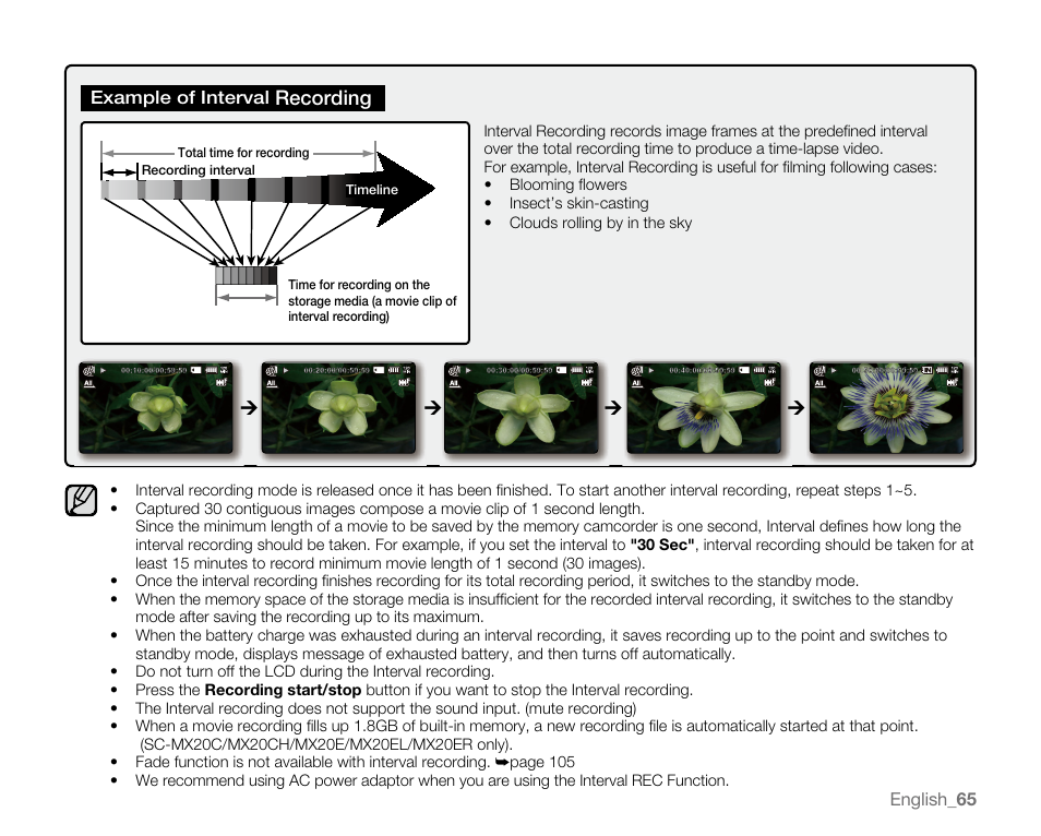 Recording, English _65, Example of interval | Samsung SC-MX20E-QVC User Manual | Page 75 / 125