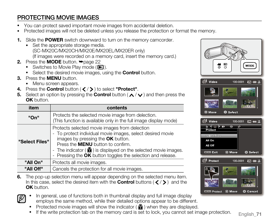 Protecting movie images | Samsung SC-MX20E-QVC User Manual | Page 81 / 125