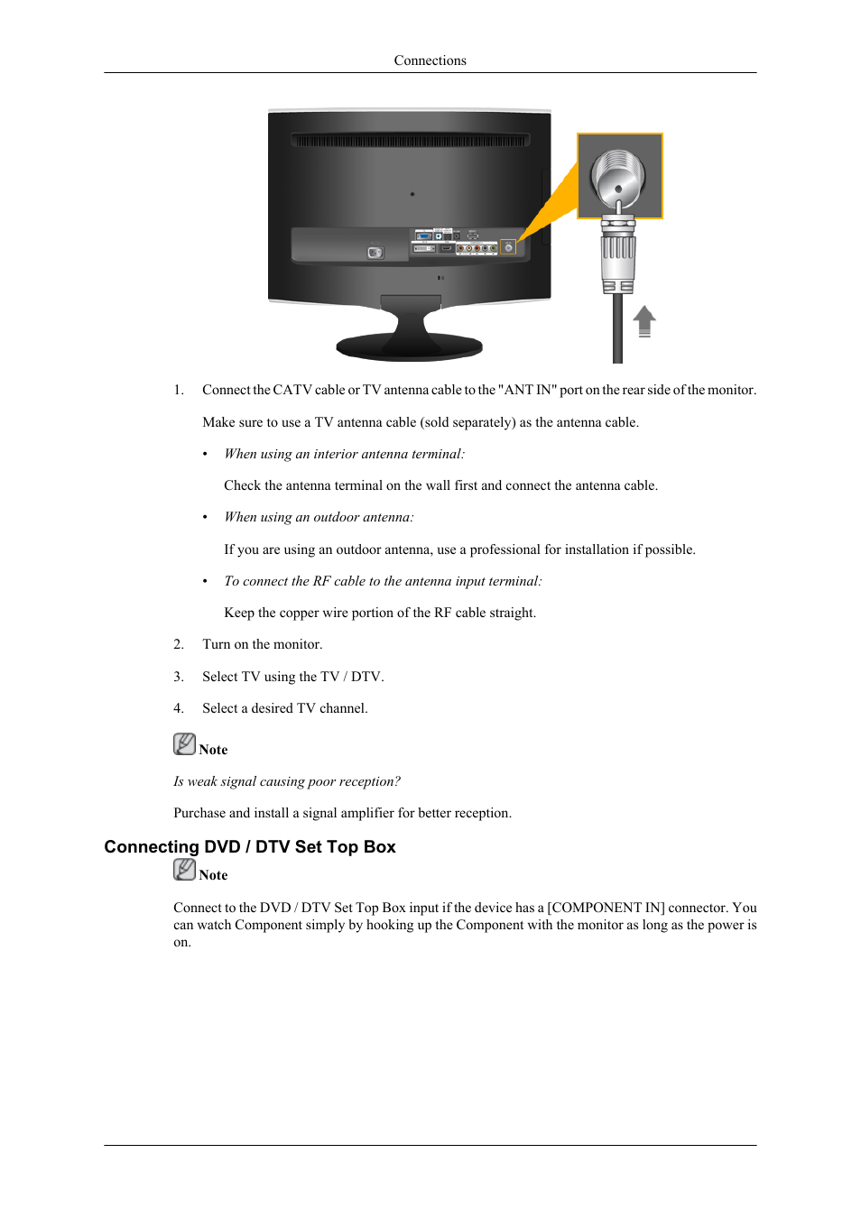 Connecting dvd / dtv set top box | Samsung LS24TDNSUV-ZA User Manual | Page 13 / 24