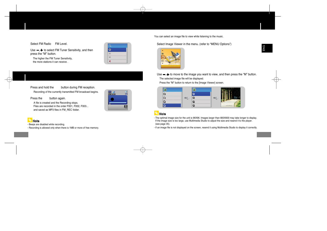 Fm recording, Viewing image, Viewing image fm radio settings | I fm level | Samsung YP-T7X-XAA User Manual | Page 28 / 42