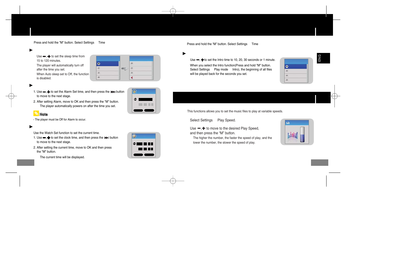 Play speed settings, Time settings | Samsung YP-T7X-XAA User Manual | Page 35 / 42