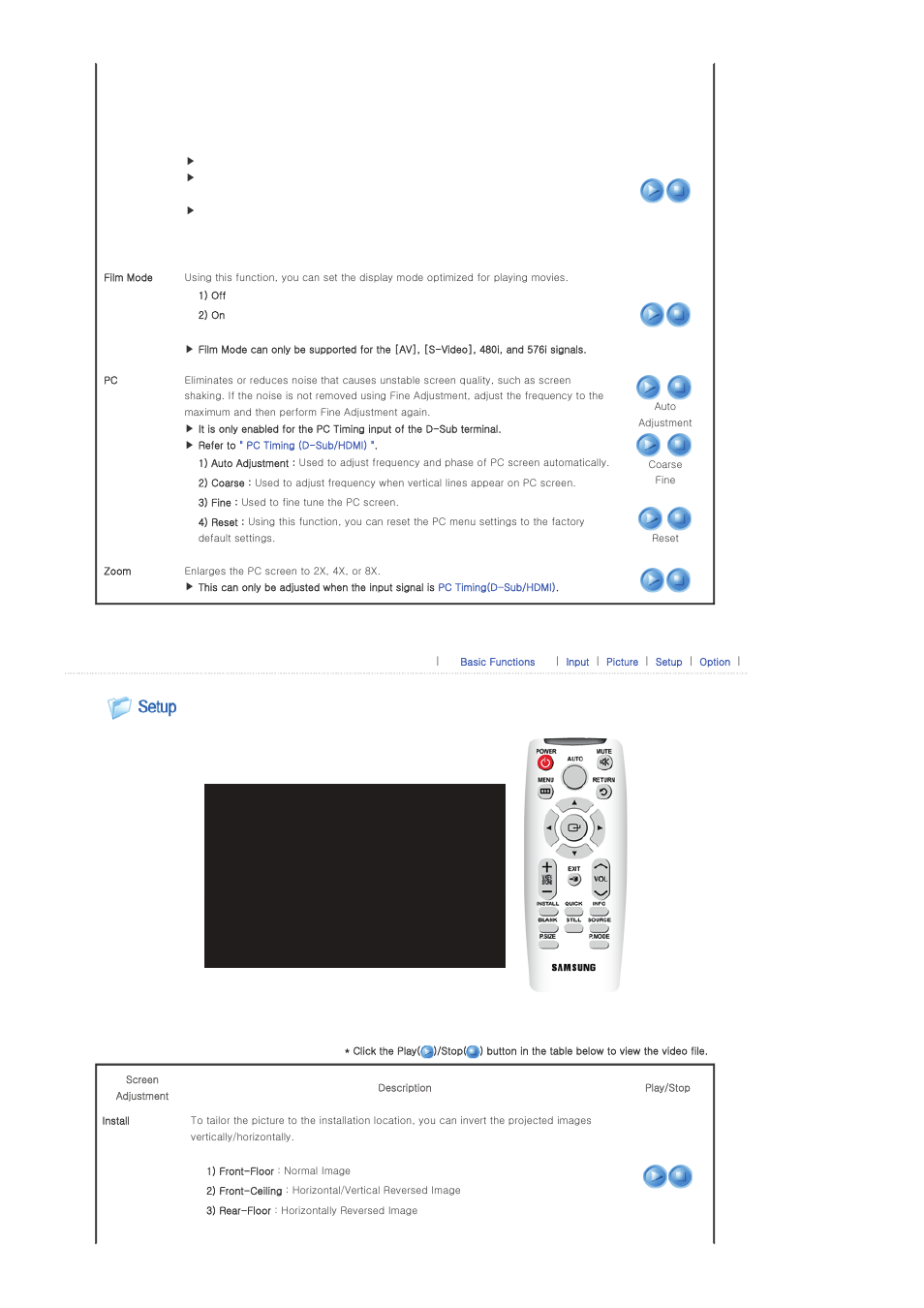 Setup | Samsung SPL300WX-ZA User Manual | Page 28 / 39