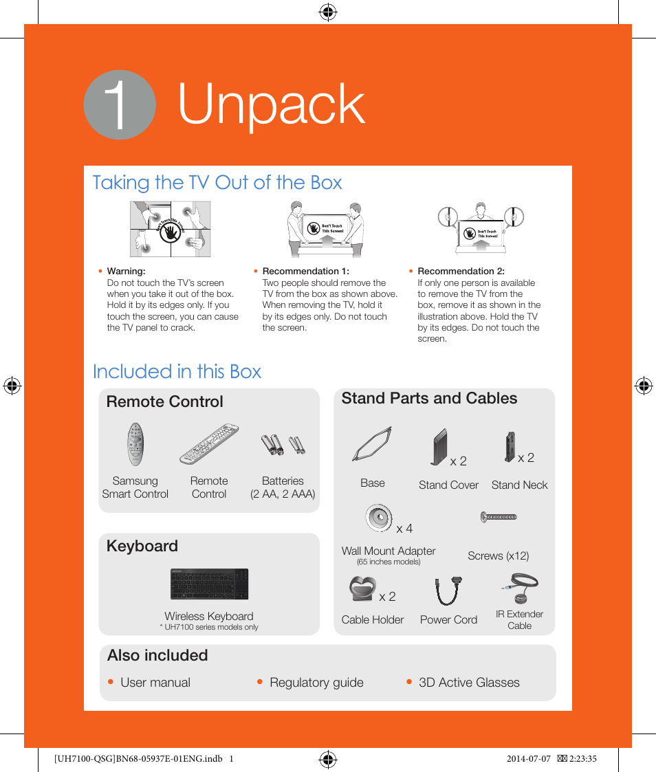 Samsung UN65H7100AFXZA User Manual | 12 pages