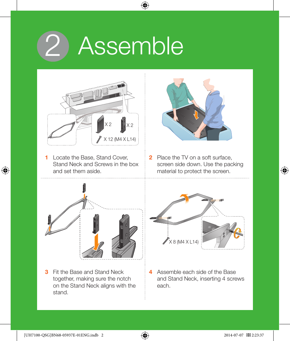 Assemble | Samsung UN65H7100AFXZA User Manual | Page 2 / 12