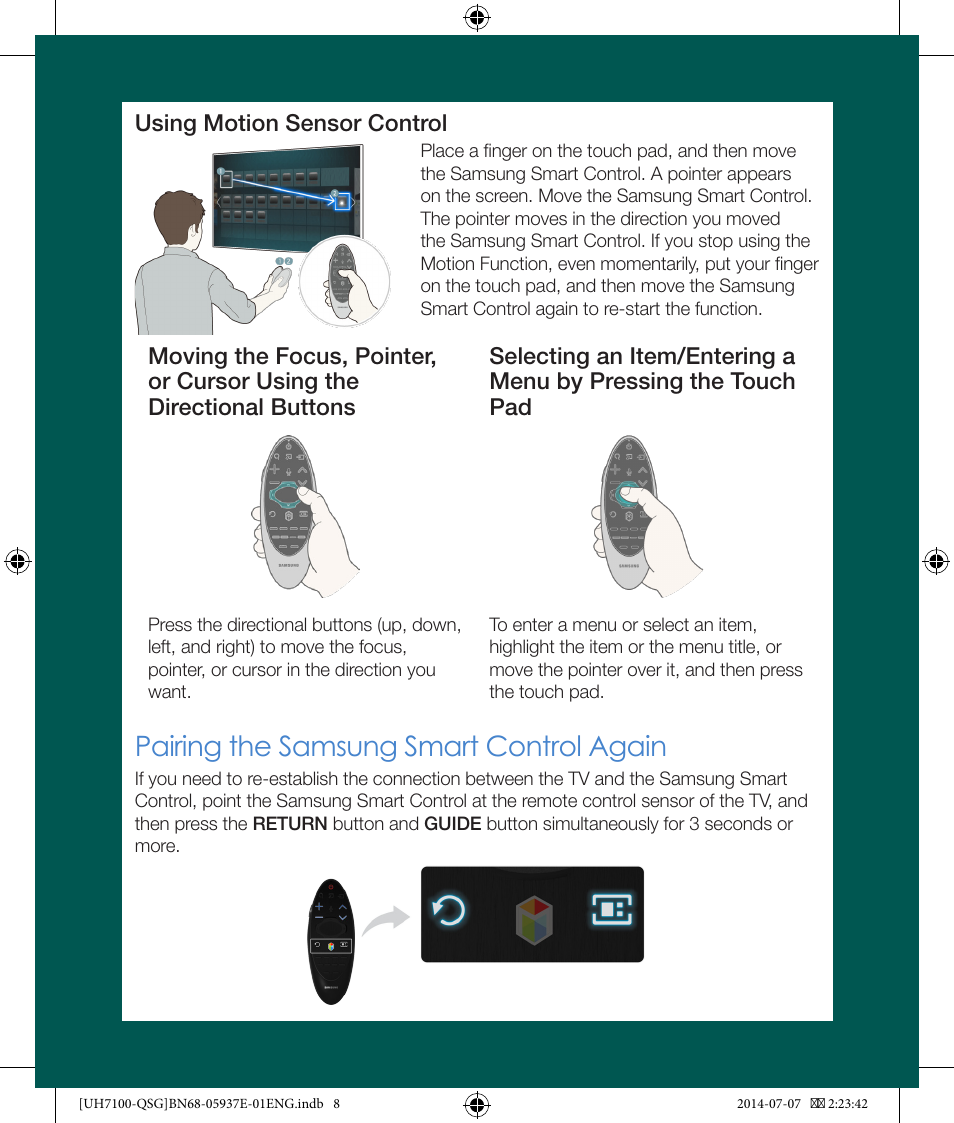 Pairing the samsung smart control again | Samsung UN65H7100AFXZA User Manual | Page 8 / 12